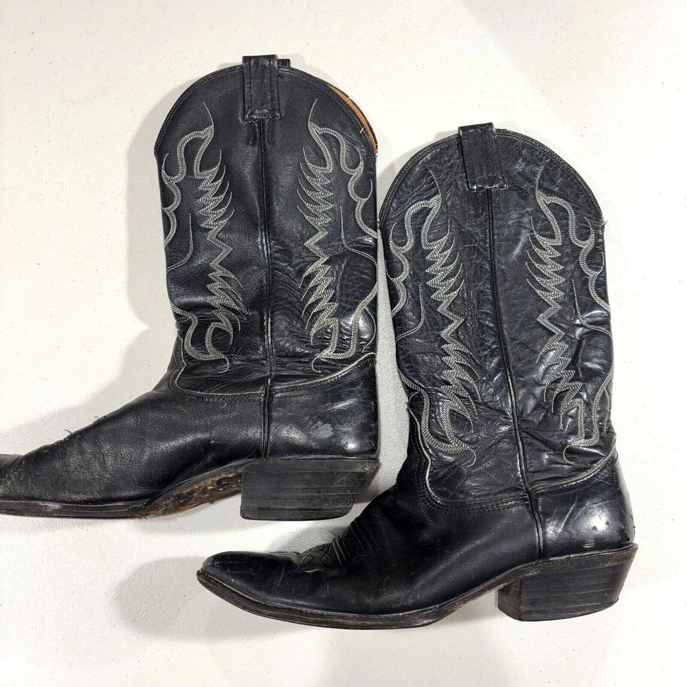 Nocona Boots Texas Mens Western Cowboy Leather Boots Black USA‎ Made - Picture 2 of 12